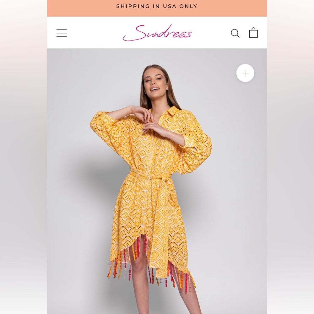 Yellow Lace Long Sleeve Dress with Fringe